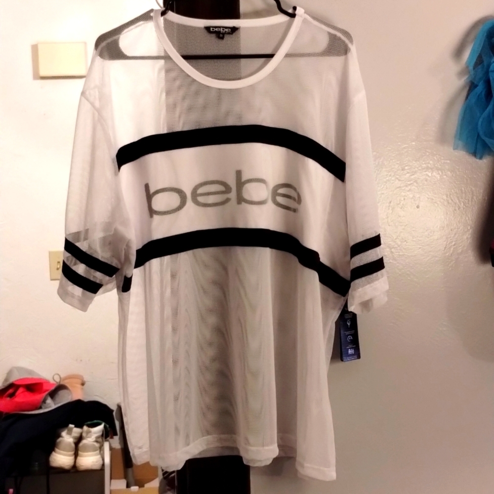 Bebe white mesh tee shirt